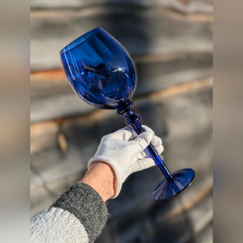 Oversized Cobalt Blue Stemmed Goblet – Large Vintage Glass